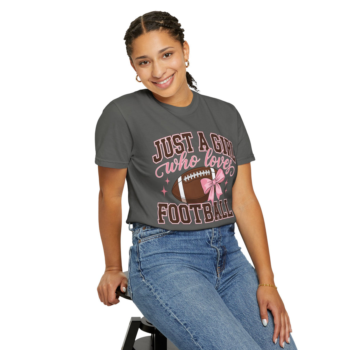 Just A Girl Who Loves Football T Shirt Pink Bow Football Tee