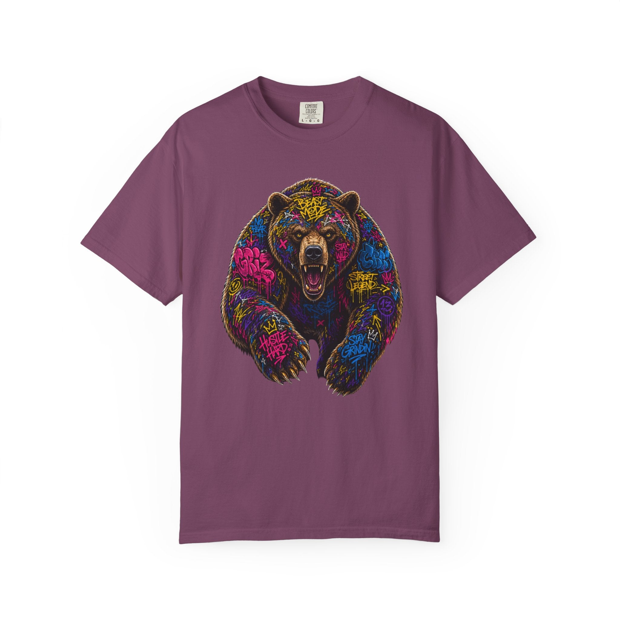 Bear Graffiti TShirt Neon Street Art Roaring Bear Graphic Tee