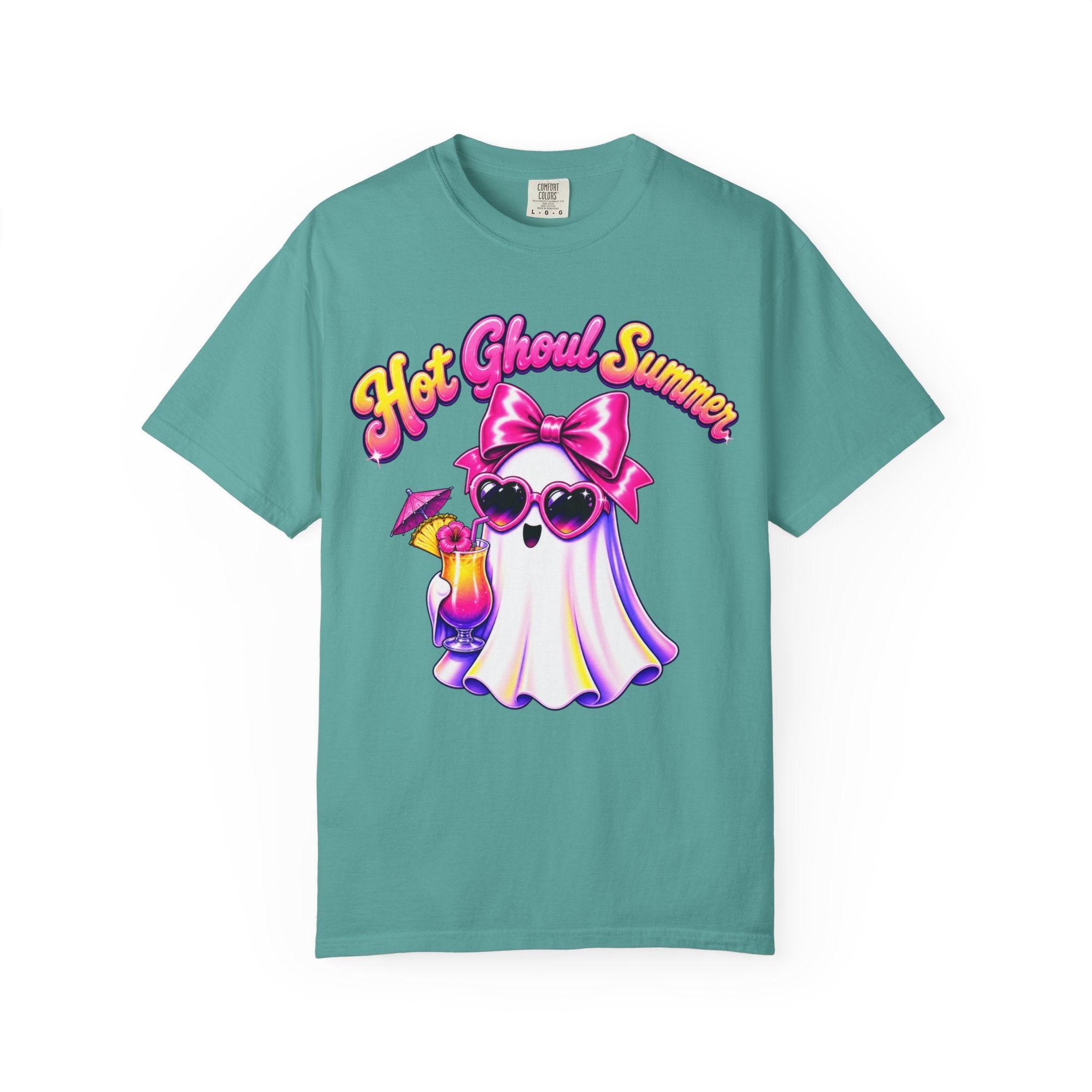 Hot Ghoul Summer T Shirt Cute Retro Ghost Tee with Sunglasses and Cocktail