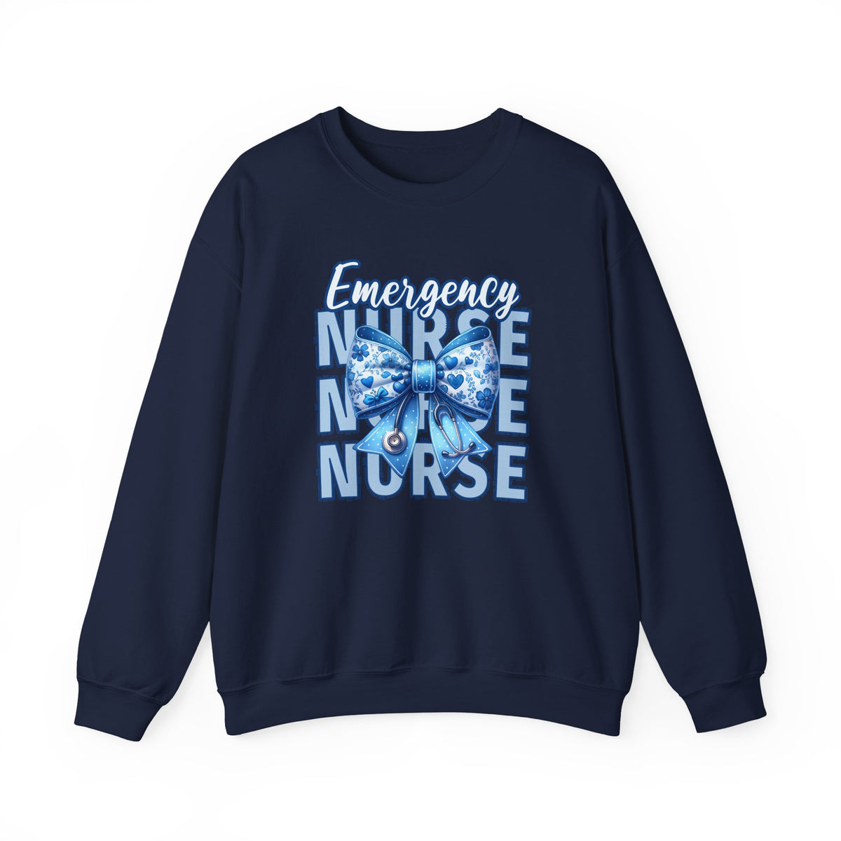 Emergency Nurse Sweatshirt, ER Nurse Blue Bow Shirt, Emergency Room Nurse Gift, RN Sweatshirt, Cute Nurse Apparel, Nursing Gift