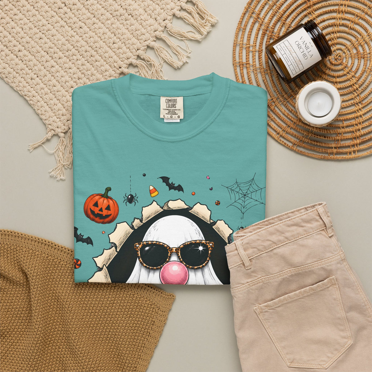 Halloween Gnome T-Shirt Funny Bubblegum Ghost and Leopard Butt Graphic Tee