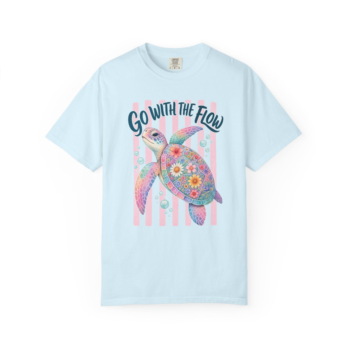 T-Shirt Go With The Flow Floral Sea Turtle Graphic Tee