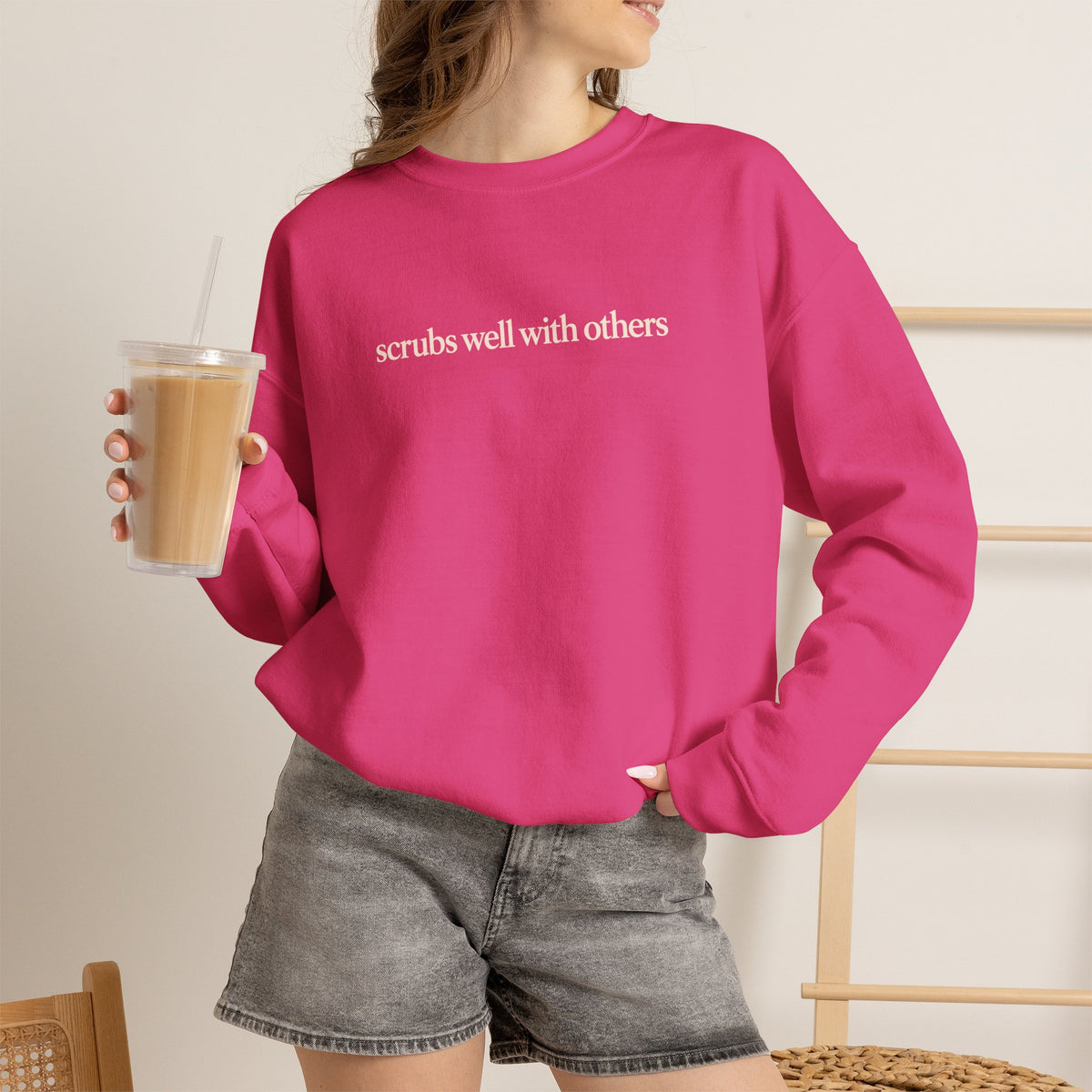 Scrubs Well With Others Sweatshirt, Funny Nurse Sweatshirt, Healthcare Worker Gift, Minimalist Medical Crewneck, Nurse Christmas Gift