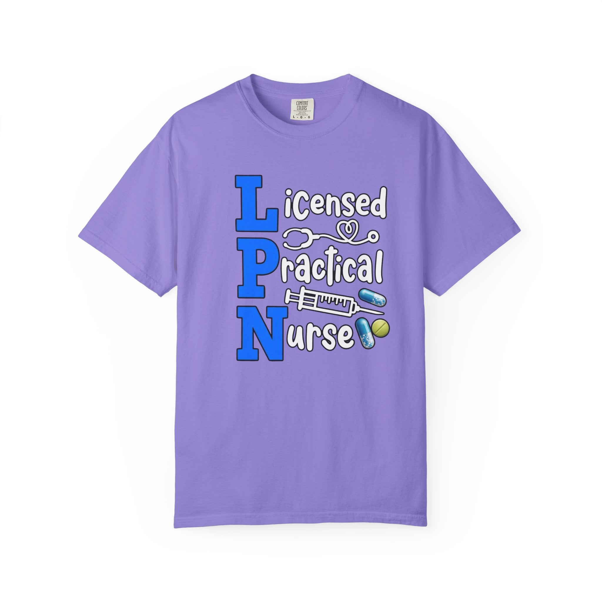 LPN Licensed Practical Nurse Graphic T-Shirt Cute Medical Badge & Pills Design