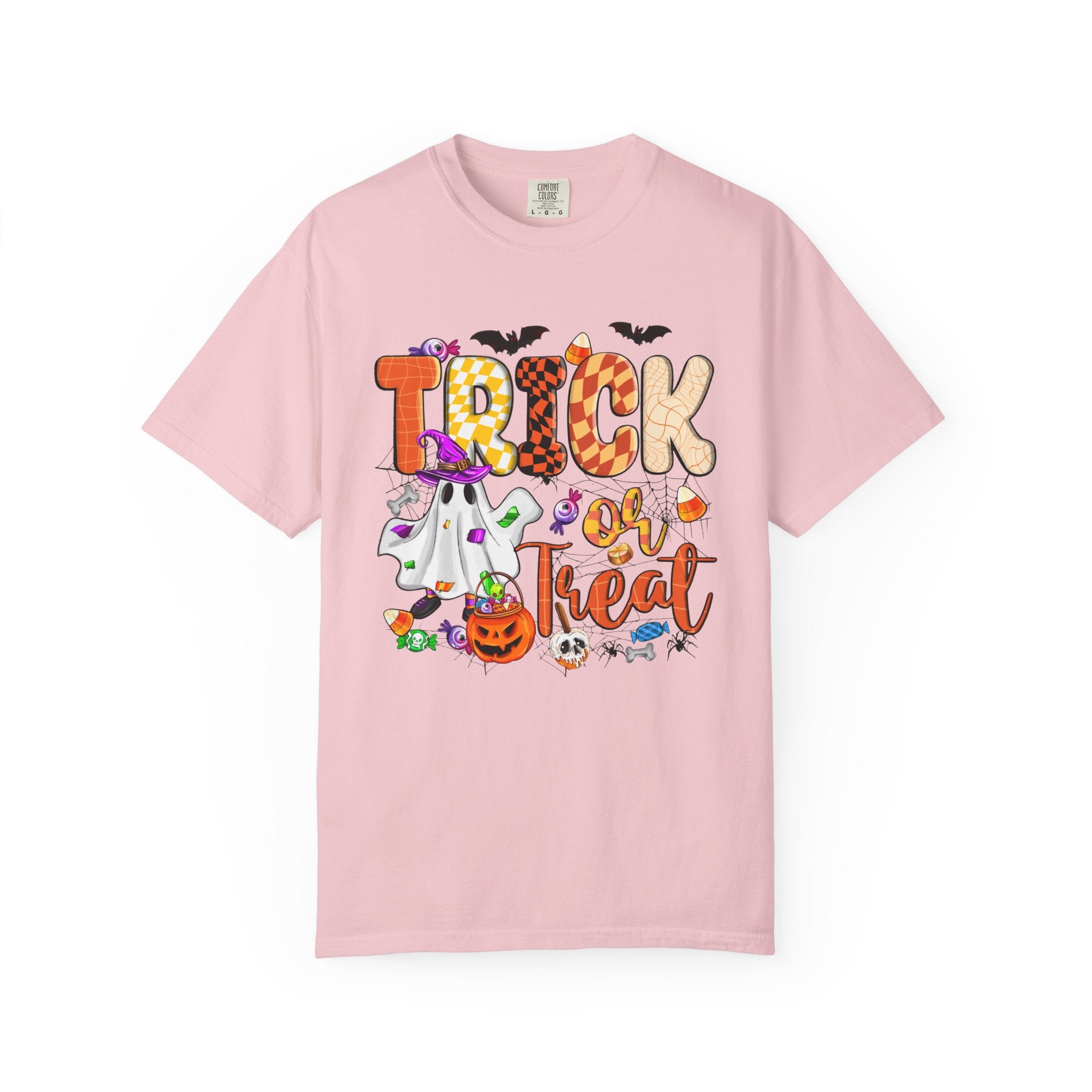 Trick or Treat Halloween T Shirt Cute Ghost Pumpkin and Candy Graphic Tee