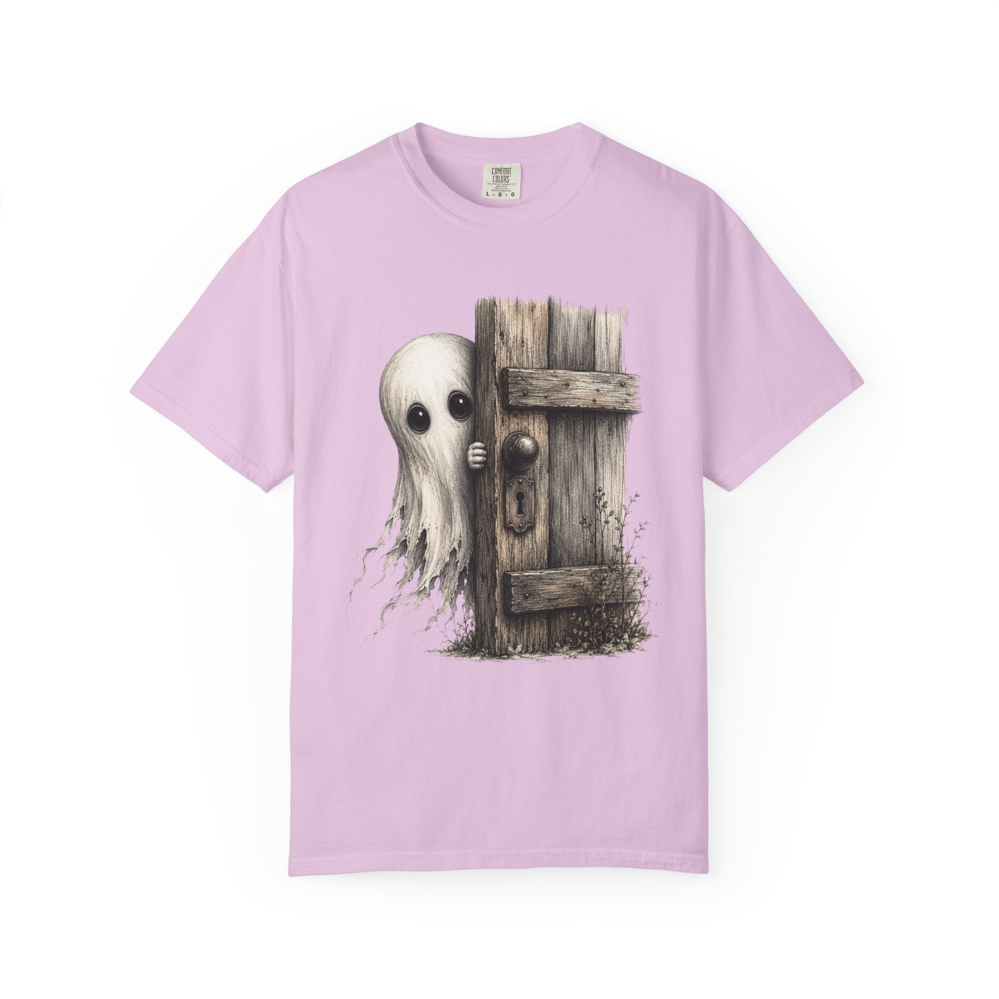Ghost Peeking Behind Door T Shirt Cute Spooky Halloween Tee