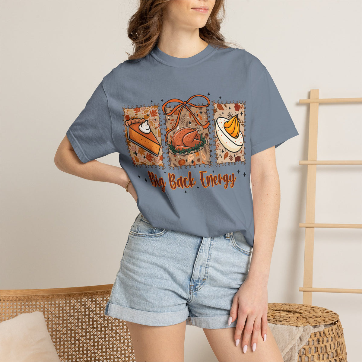 Tee Shirt Big Back Energy Thanksgiving Pie and Turkey Graphic Tee
