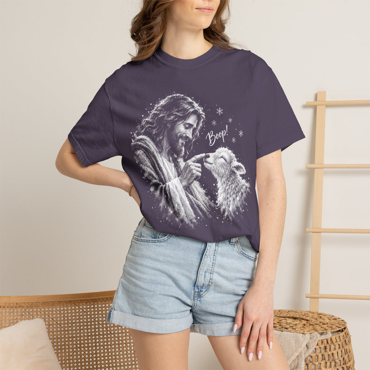 Jesus Boop Shirt, Jesus and Lamb Christian T-Shirt, Cute Faith Based Tee, Funny Jesus Shirt, Religious Gift for Women, Christian Graphic Tee