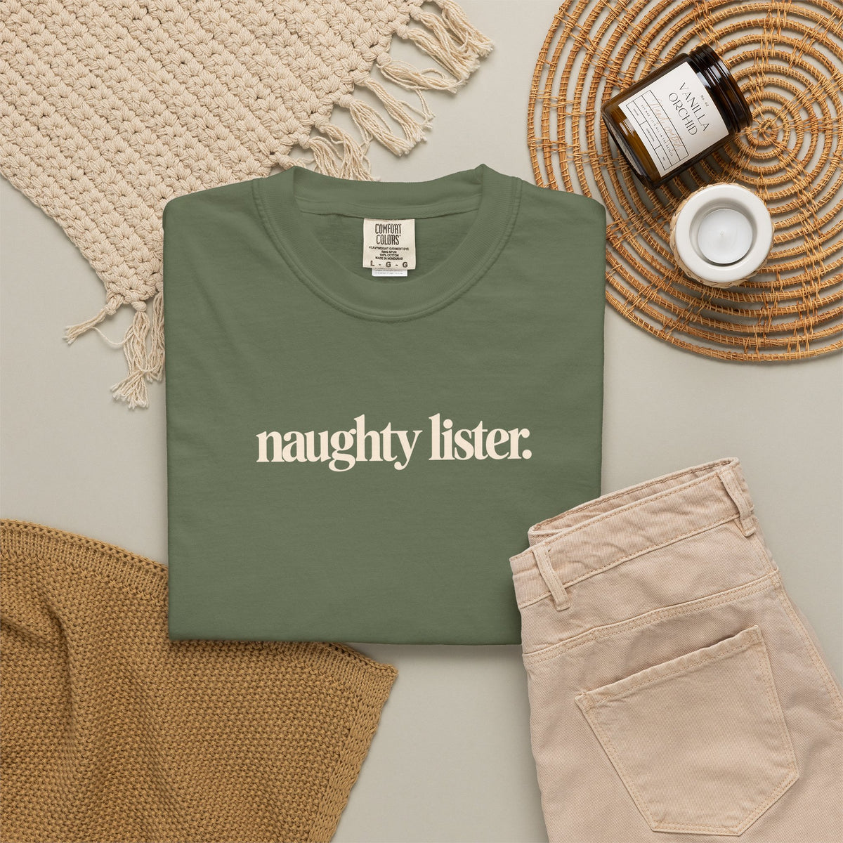 Naughty Lister Christmas Shirt, Funny Minimalist Holiday Tee, Comfort Colors Christmas T-Shirt, Sarcastic Xmas Shirt, Naughty List Gift