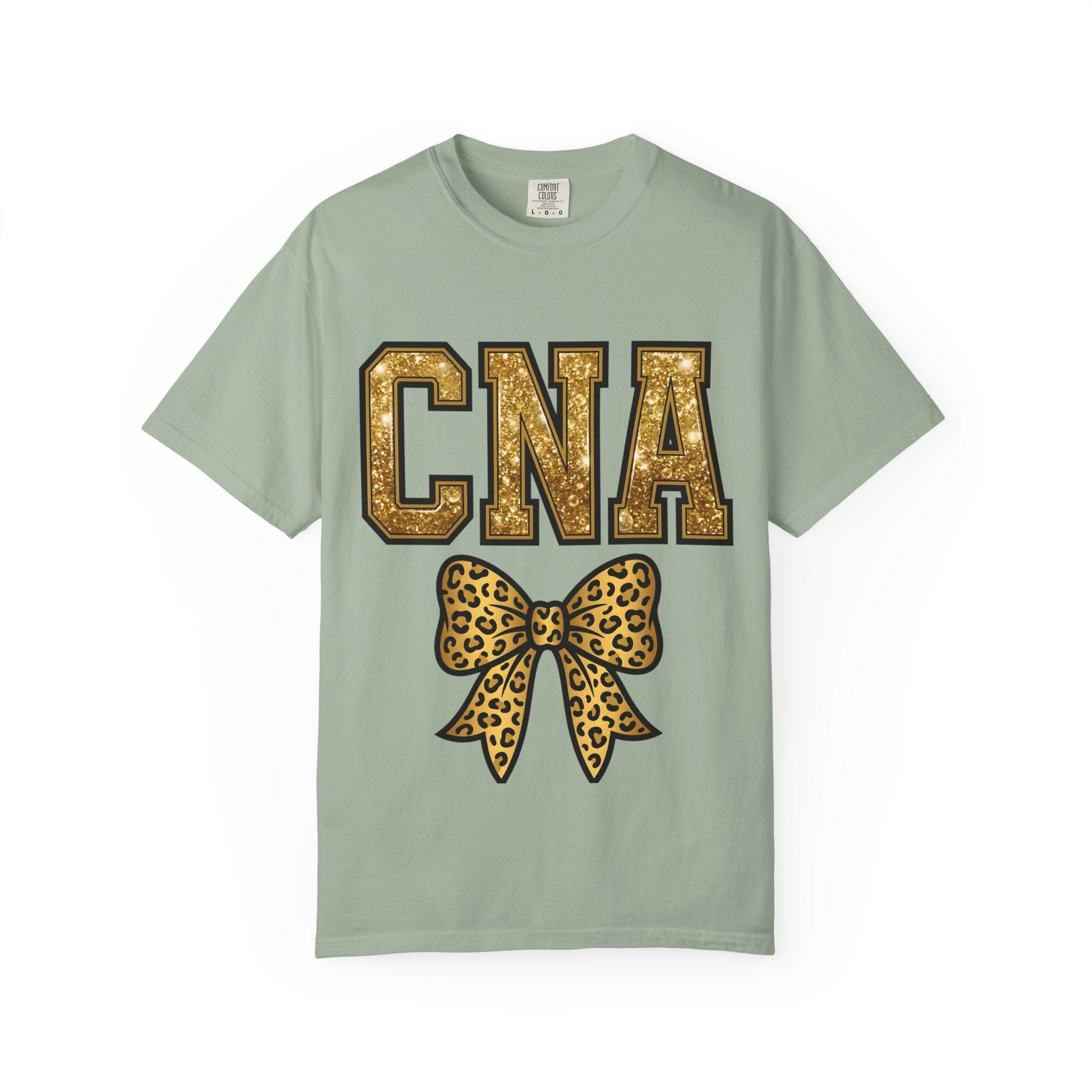 CNA Leopard Bow T Shirt Sparkle Gold Nurse Aide Tee