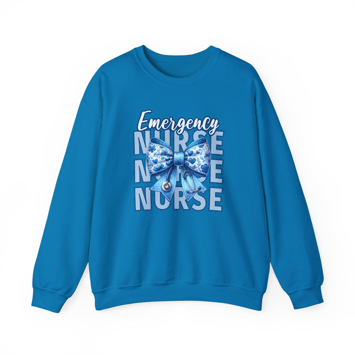 Emergency Nurse Sweatshirt, ER Nurse Blue Bow Shirt, Emergency Room Nurse Gift, RN Sweatshirt, Cute Nurse Apparel, Nursing Gift