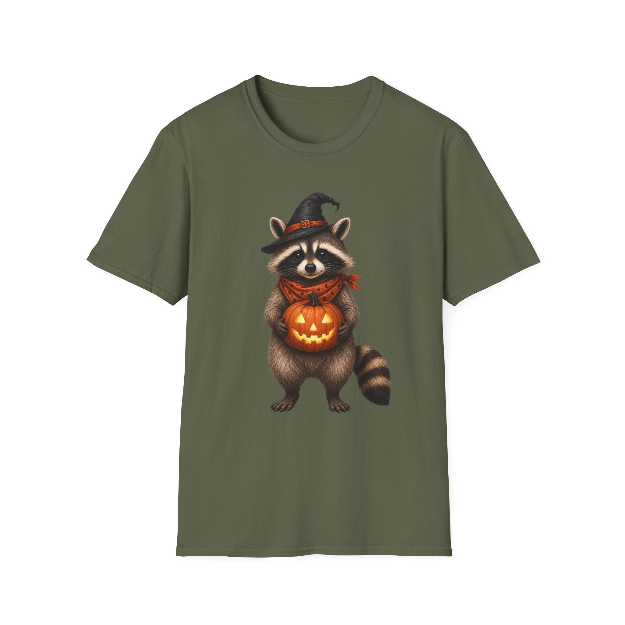 Raccoon Witch Halloween T Shirt Cute Pumpkin Trick-or-Treat Tee