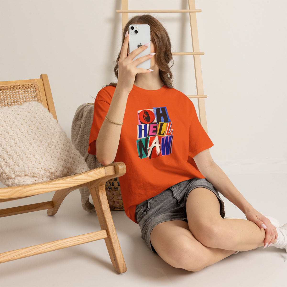 Oh Hell Naw Graphic Tee Colorful Retro Statement Shirt
