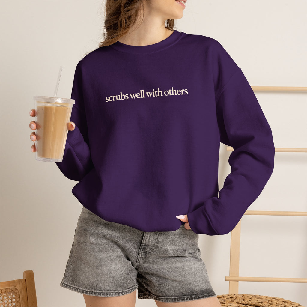 Scrubs Well With Others Sweatshirt, Funny Nurse Sweatshirt, Healthcare Worker Gift, Minimalist Medical Crewneck, Nurse Christmas Gift