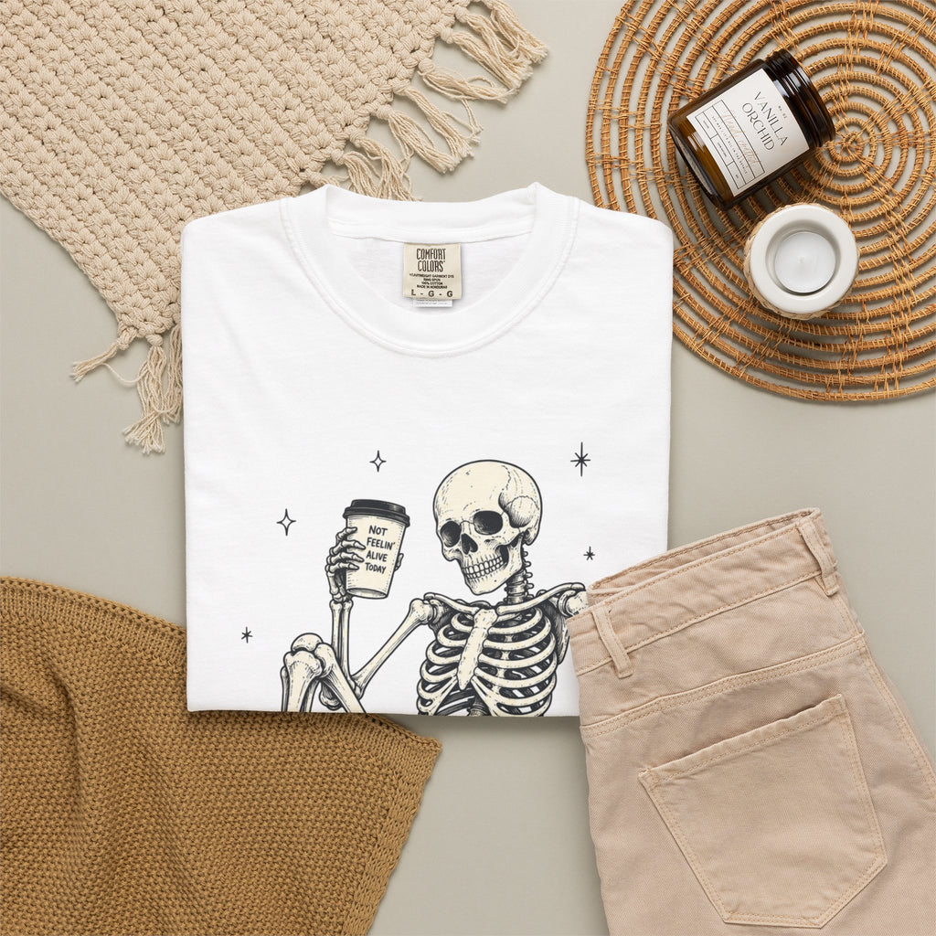 T Shirt Basically Dead Inside Skeleton Coffee Graphic Tee