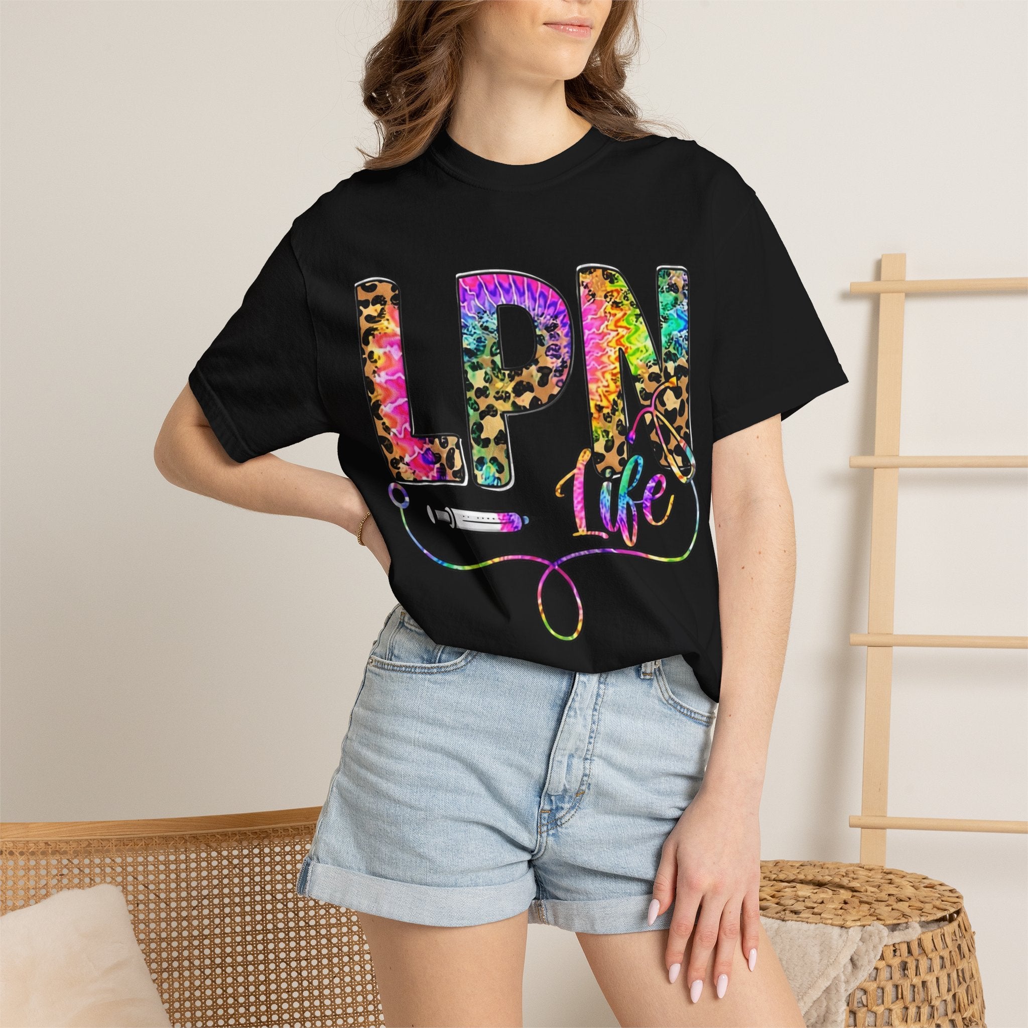 LPN Life T Shirt Colorful Leopard Stethoscope Nursing Tee
