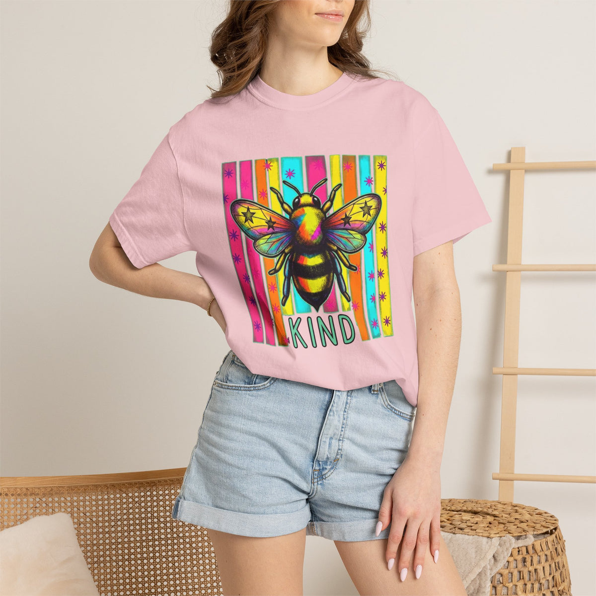 Bee Kind T Shirt Colorful Retro Striped Graphic Tee