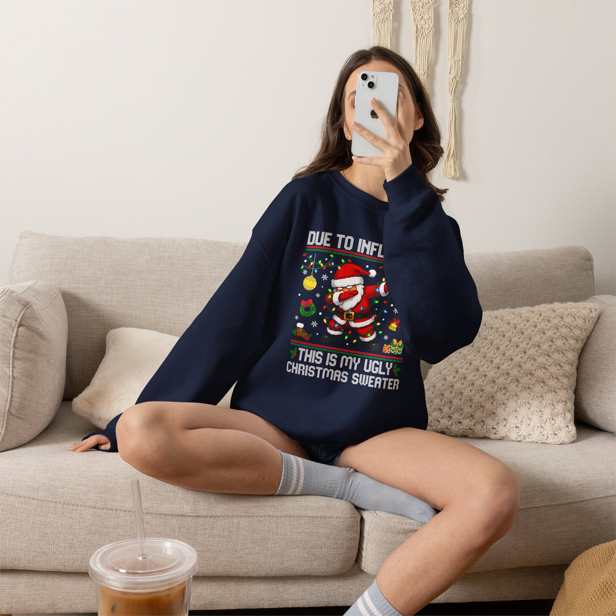 Due to Inflation Ugly Christmas Sweater, Funny Santa Sweatshirt, Dabbing Santa Christmas Shirt, Holiday Party Sweater, Christmas Gift