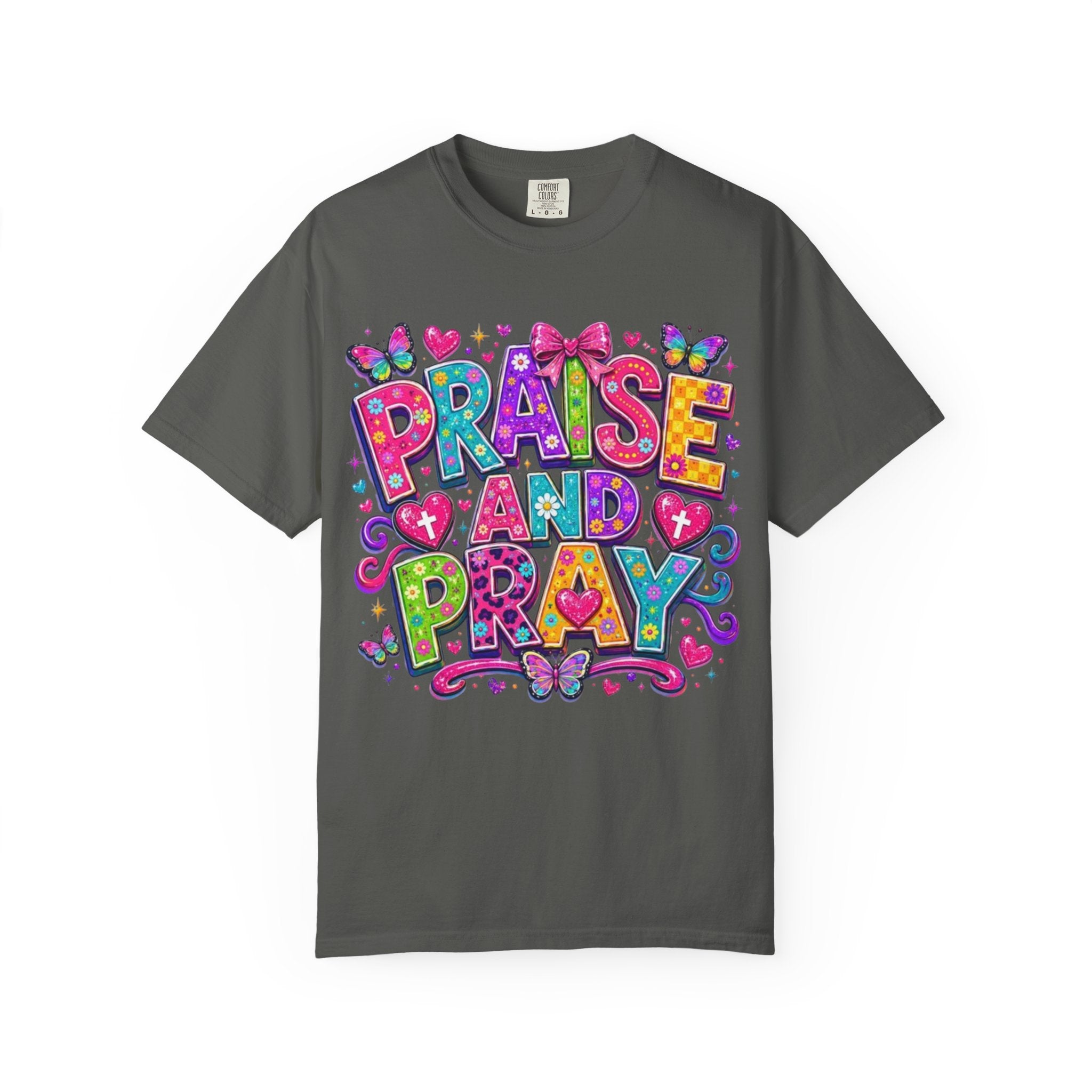 Praise and Pray T Shirt Colorful Christian Faith Graphic Tee