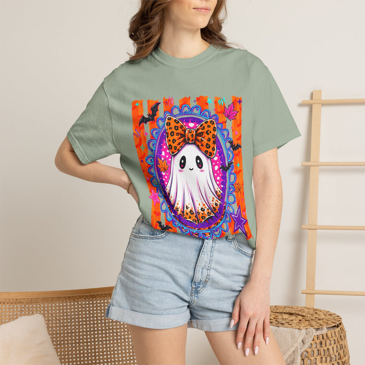 Halloween Ghost Tee Cute Polka Dot Bow Ghost Graphic T Shirt
