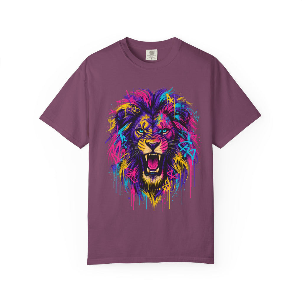 Colorful Roaring Lion T Shirt Vibrant Neon Animal Graphic Tee
