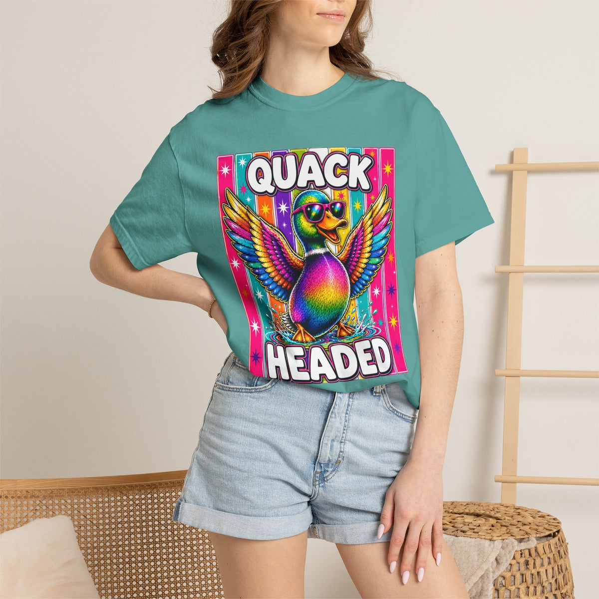 Quack Headed Duck T Shirt Vibrant Retro Rainbow Duck Graphic Tee