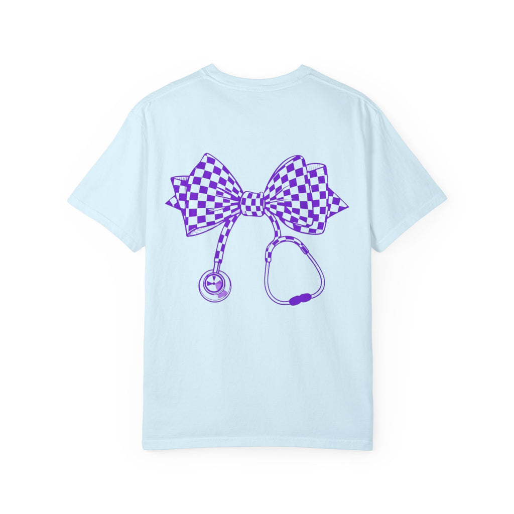 Nurse Stethoscope Bow T Shirt Checkered Medical Ribbon Tee