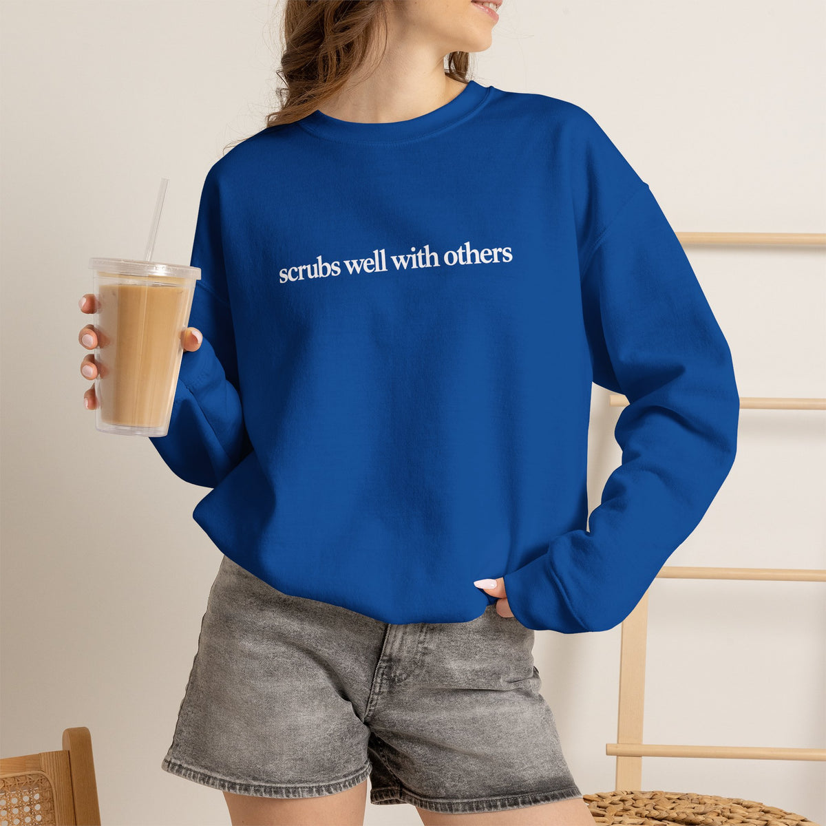Scrubs Well With Others Sweatshirt, Funny Nurse Sweatshirt, Healthcare Worker Gift, Minimalist Medical Crewneck, Nurse Christmas Gift