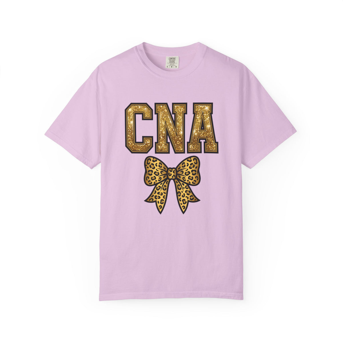 CNA Leopard Bow T Shirt Sparkle Gold Nurse Aide Tee