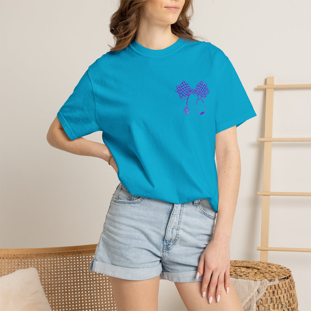 Nurse Stethoscope Bow T Shirt Checkered Medical Ribbon Tee