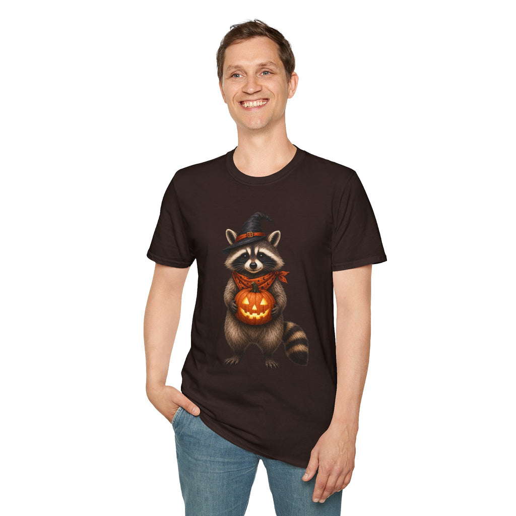 Raccoon Witch Halloween T Shirt Cute Pumpkin Trick-or-Treat Tee