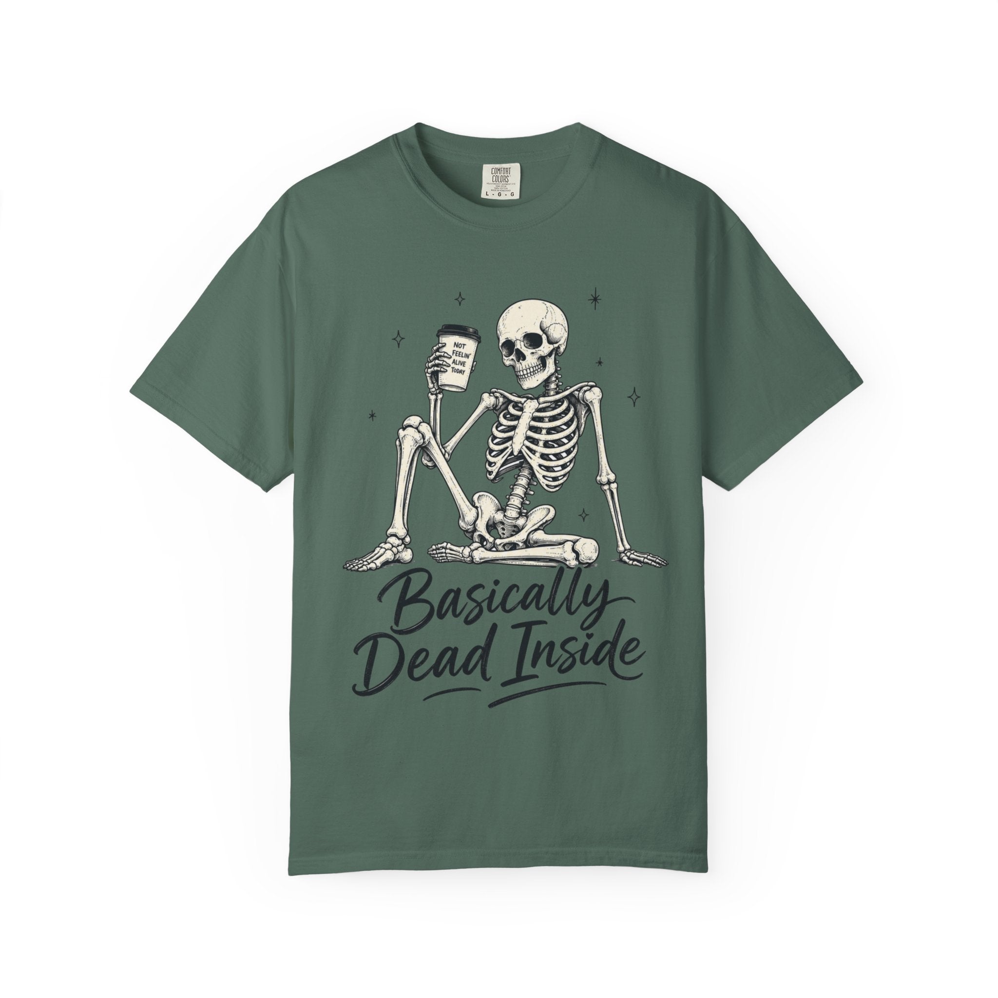 T Shirt Basically Dead Inside Skeleton Coffee Graphic Tee