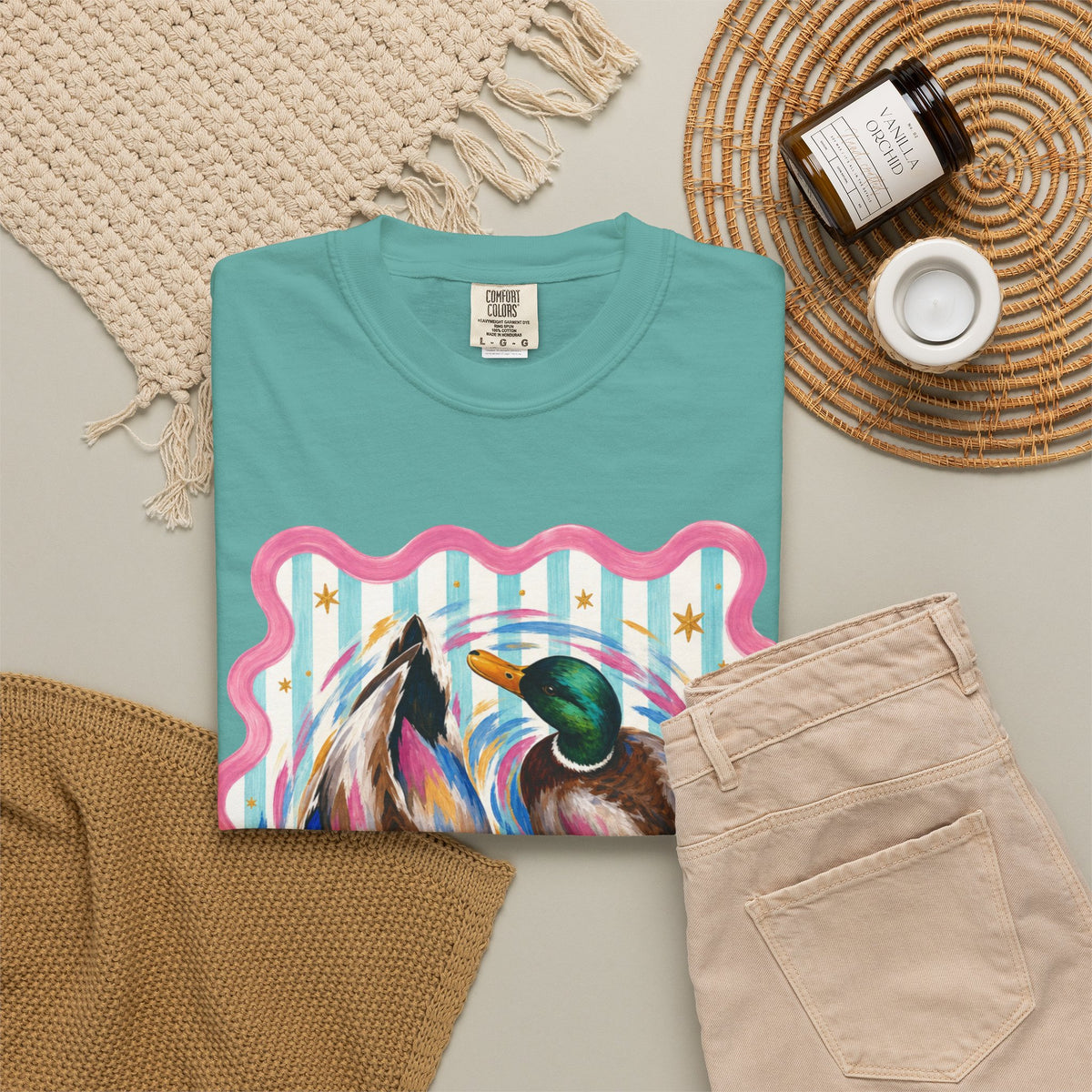 Mallard Duck Art T Shirt Colorful Paired Ducks Graphic Tee