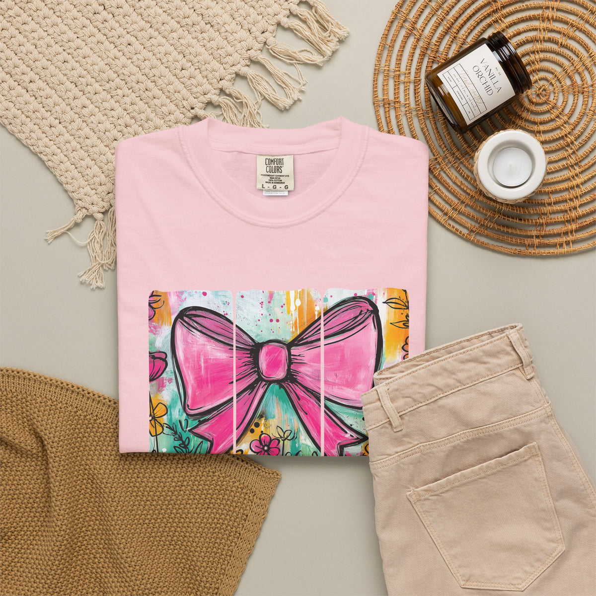 Pink Bow Floral Illustration Tee Shirt | She is Worthy Proverbs 31 Christian Tee