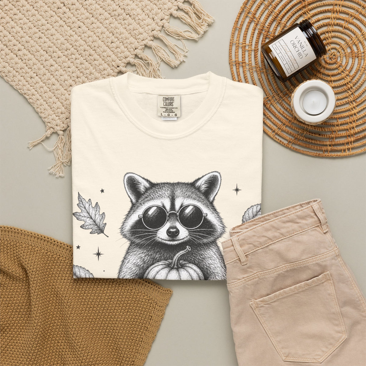 Spooky Season Bandit T Shirt Cute Raccoon Holding Pumpkin Fall Tee