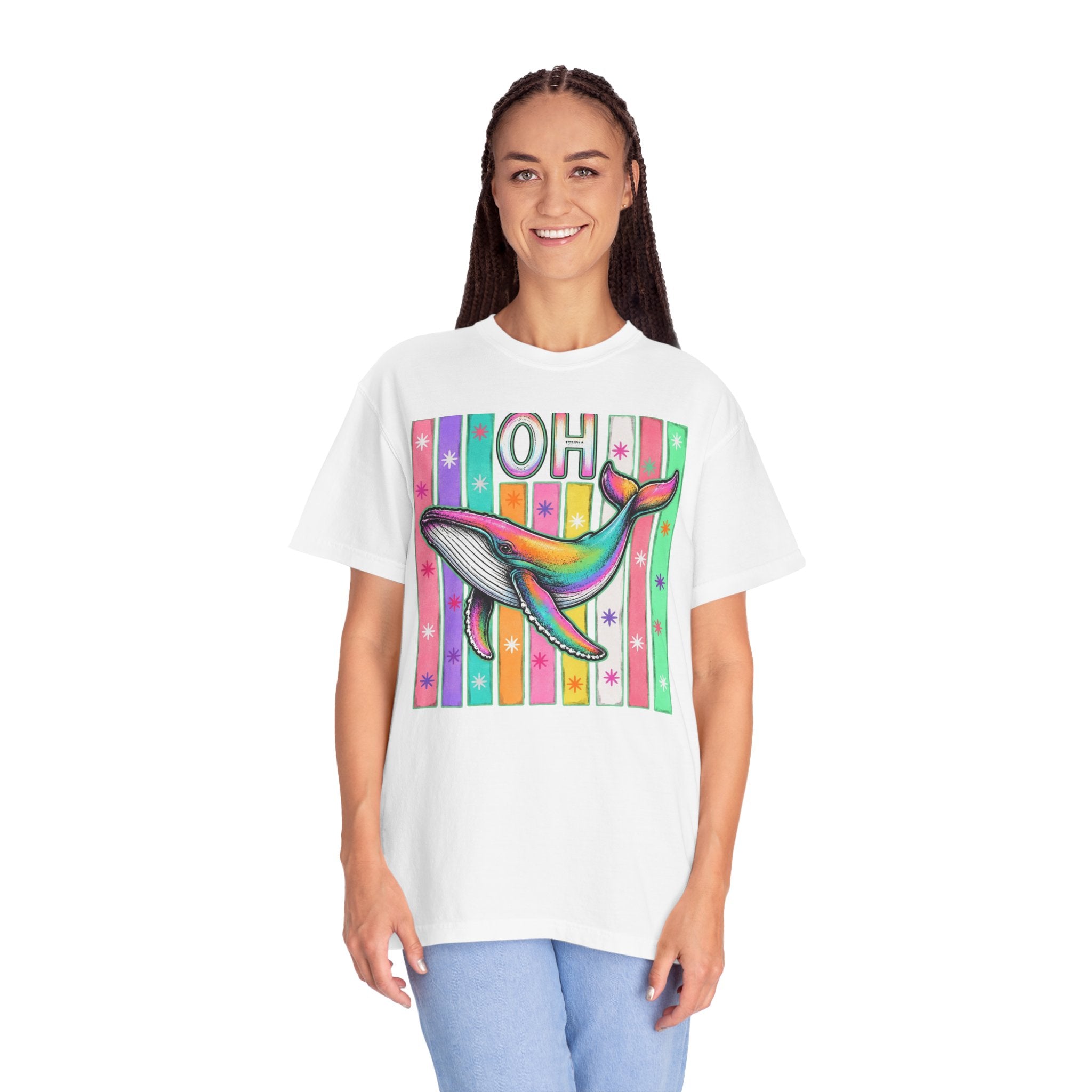 Oh Rainbow Whale T Shirt Retro Striped Graphic Tee