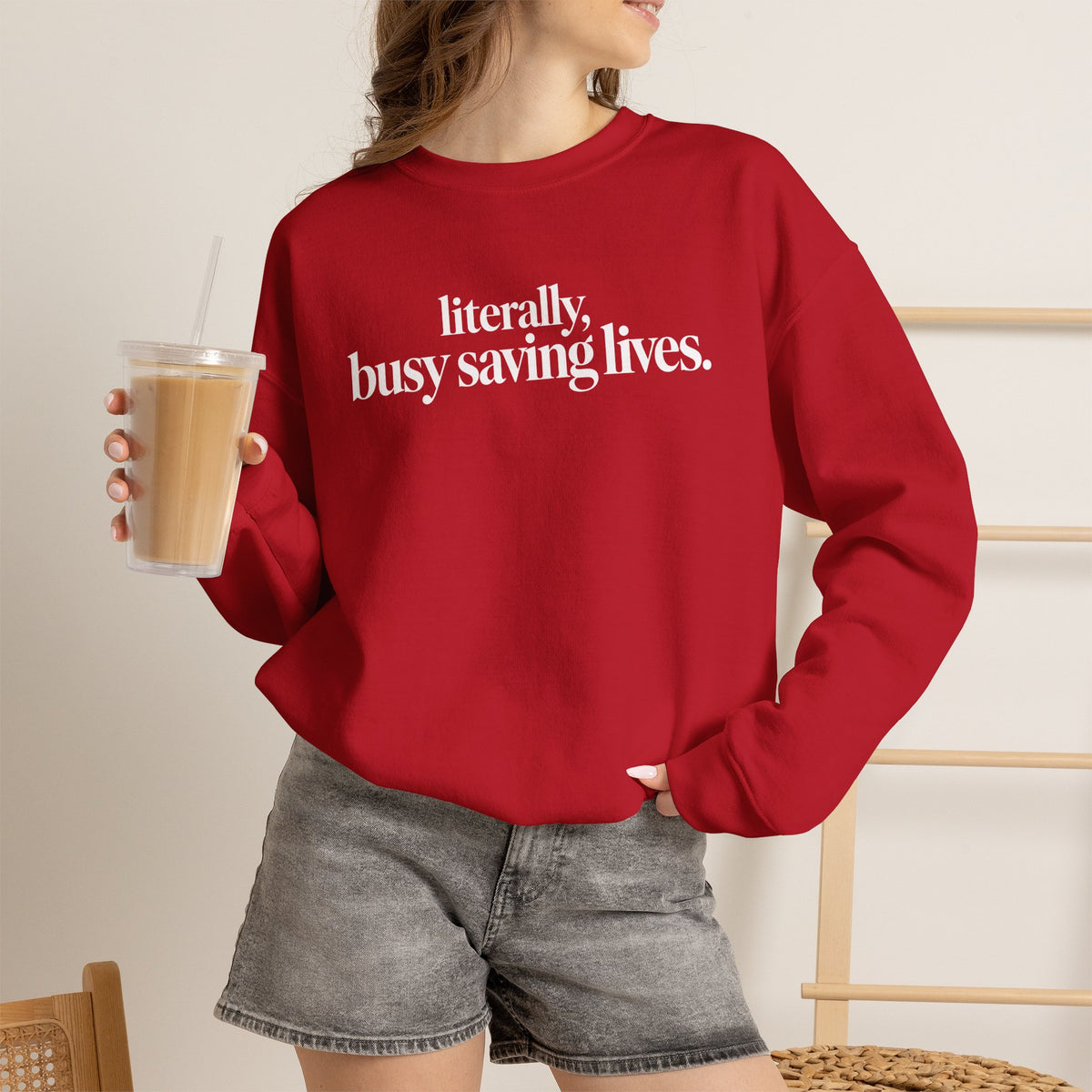 Literally Busy Saving Lives Sweatshirt, Funny Nurse Sweatshirt, Doctor Gift, Healthcare Worker Shirt, Minimalist Medical Crewneck