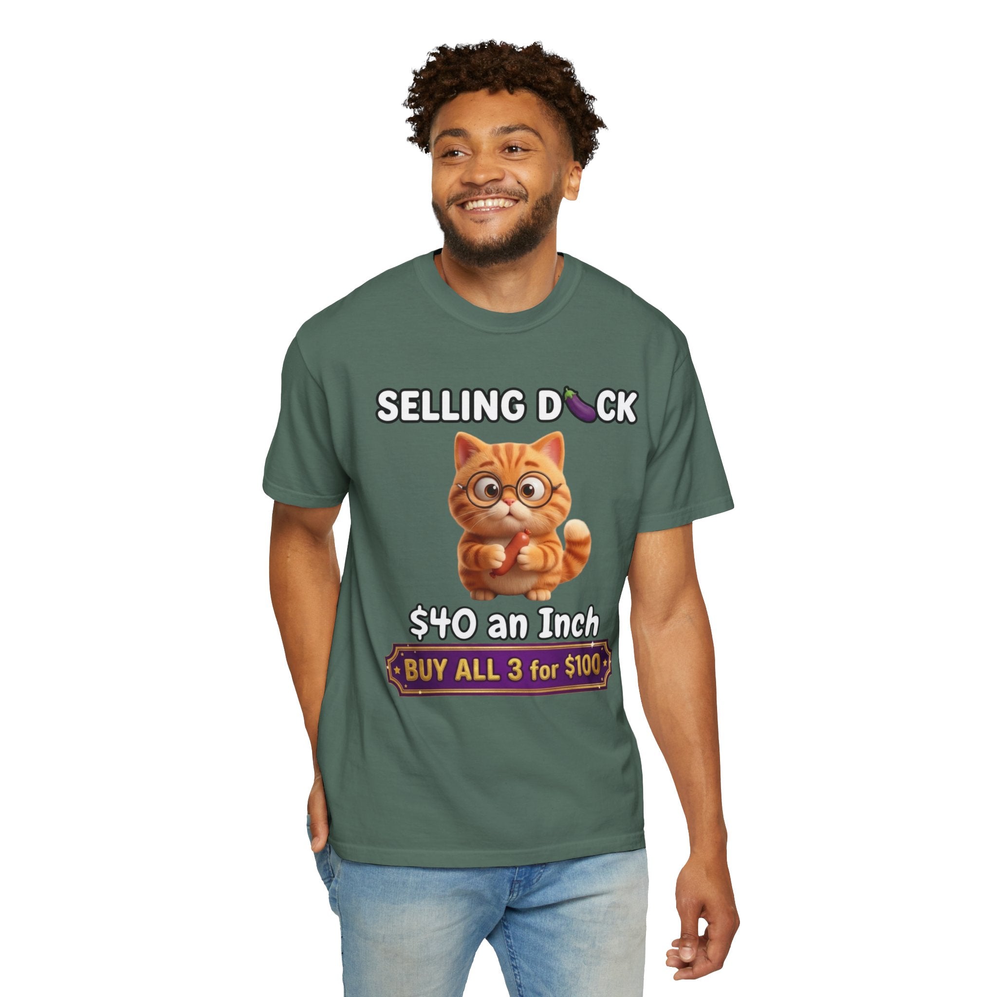 Funny Cat Graphic T-Shirt  Selling D ck Novelty Tee with Cute Kitten 40 an Inch Slogan