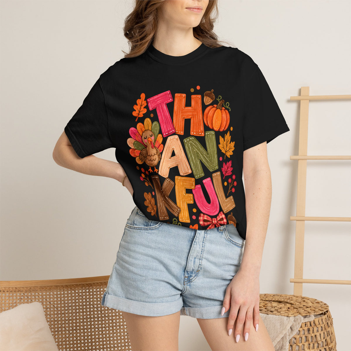 Thankful Turkey Shirt, Cute Thanksgiving Tee, Colorful Fall Graphic T-Shirt, Thanksgiving Outfit, Autumn Shirt, Fall Teacher Gift