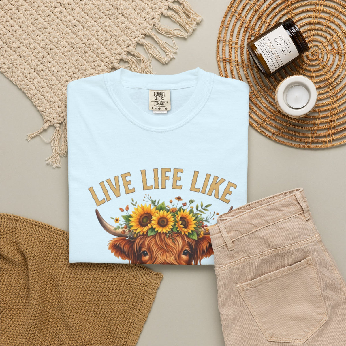 Live Life Like Someone Left the Gate Open Cow Tee Shirt Sunflower Highland Cattle Tee