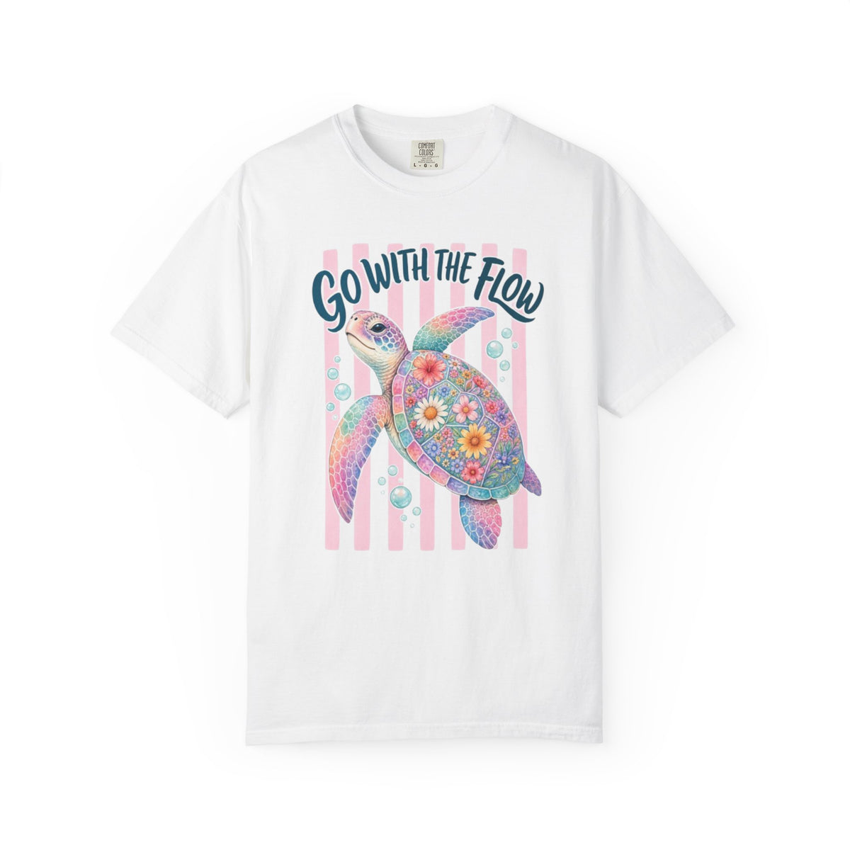 T-Shirt Go With The Flow Floral Sea Turtle Graphic Tee