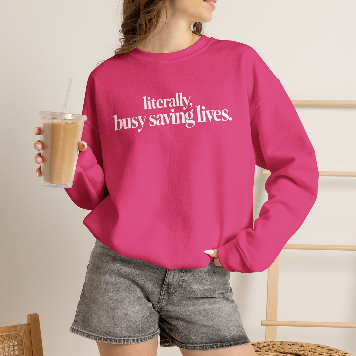 Literally Busy Saving Lives Sweatshirt, Funny Nurse Sweatshirt, Doctor Gift, Healthcare Worker Shirt, Minimalist Medical Crewneck
