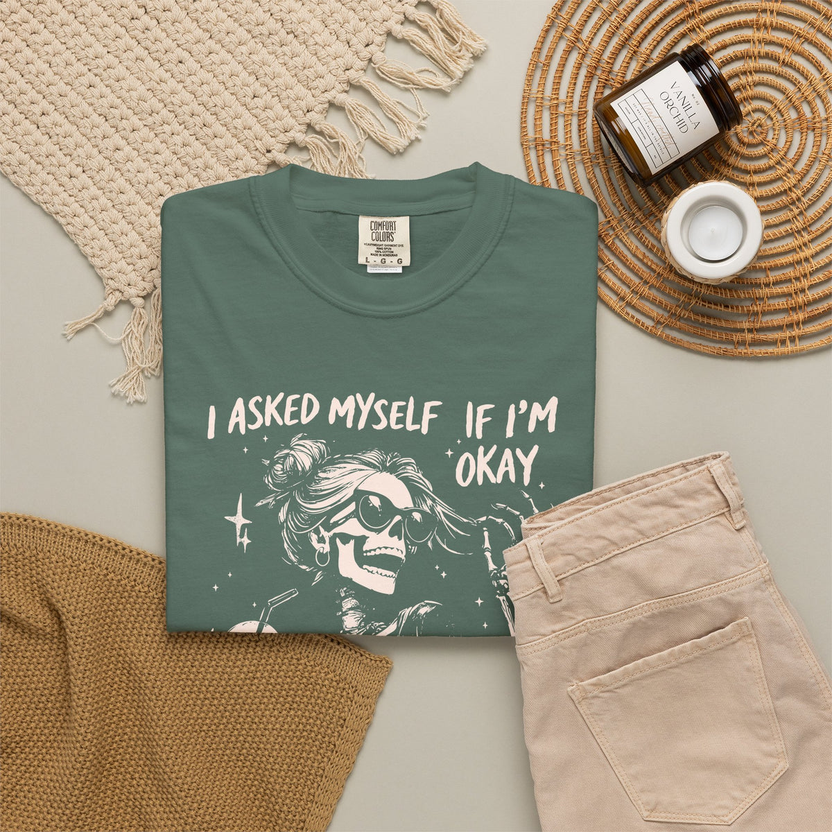 Skeleton Laugh T Shirt I Asked Myself If Im Okay and We Both Started Laughing Graphic Tee