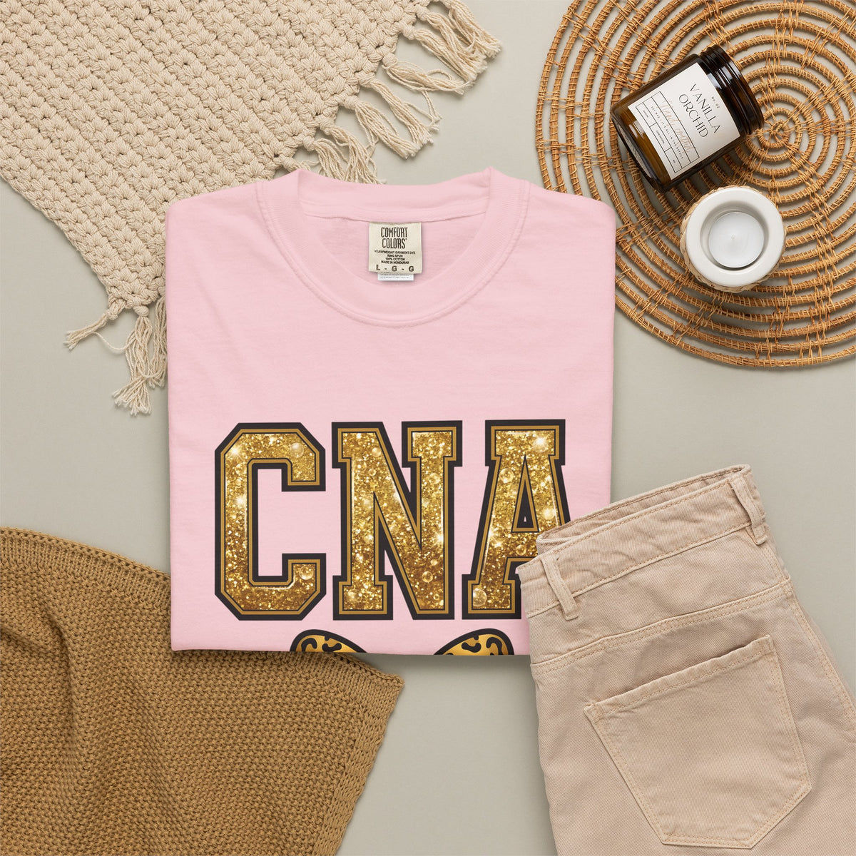CNA Leopard Bow T Shirt Sparkle Gold Nurse Aide Tee