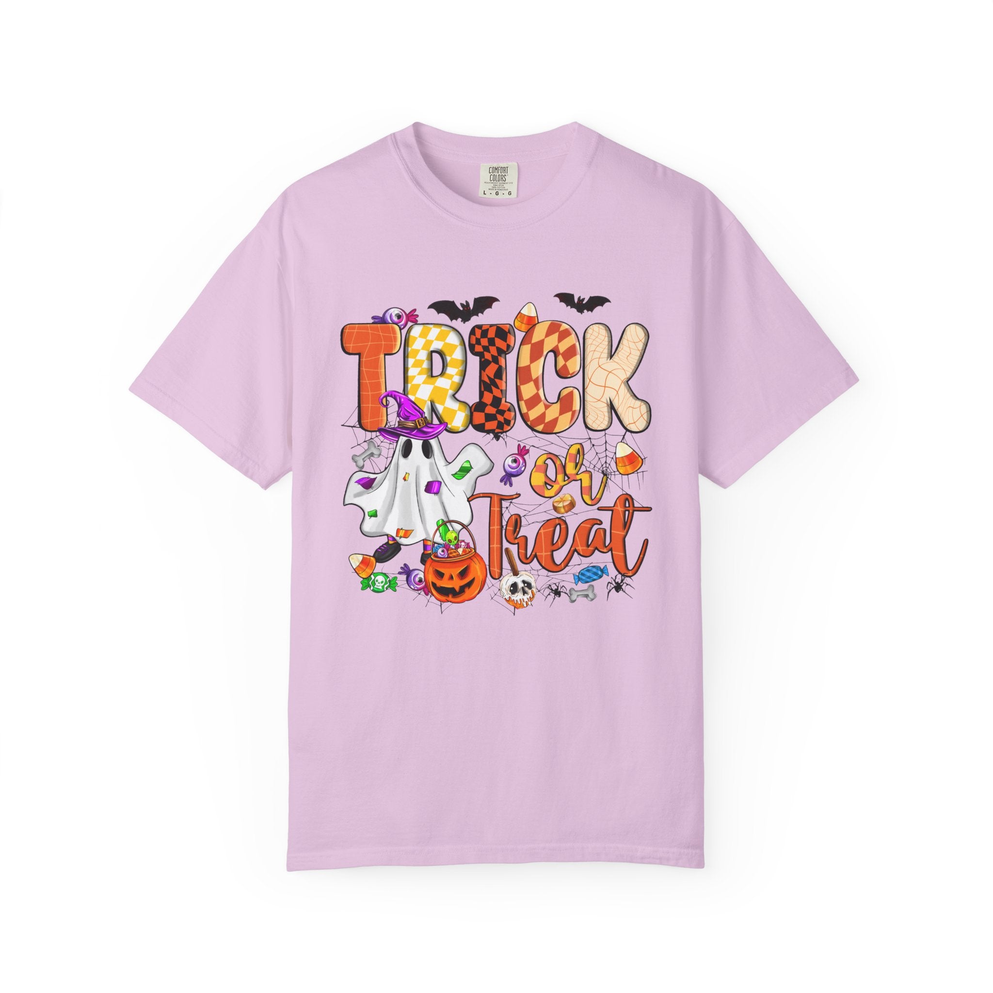 Trick or Treat Halloween T Shirt Cute Ghost Pumpkin and Candy Graphic Tee