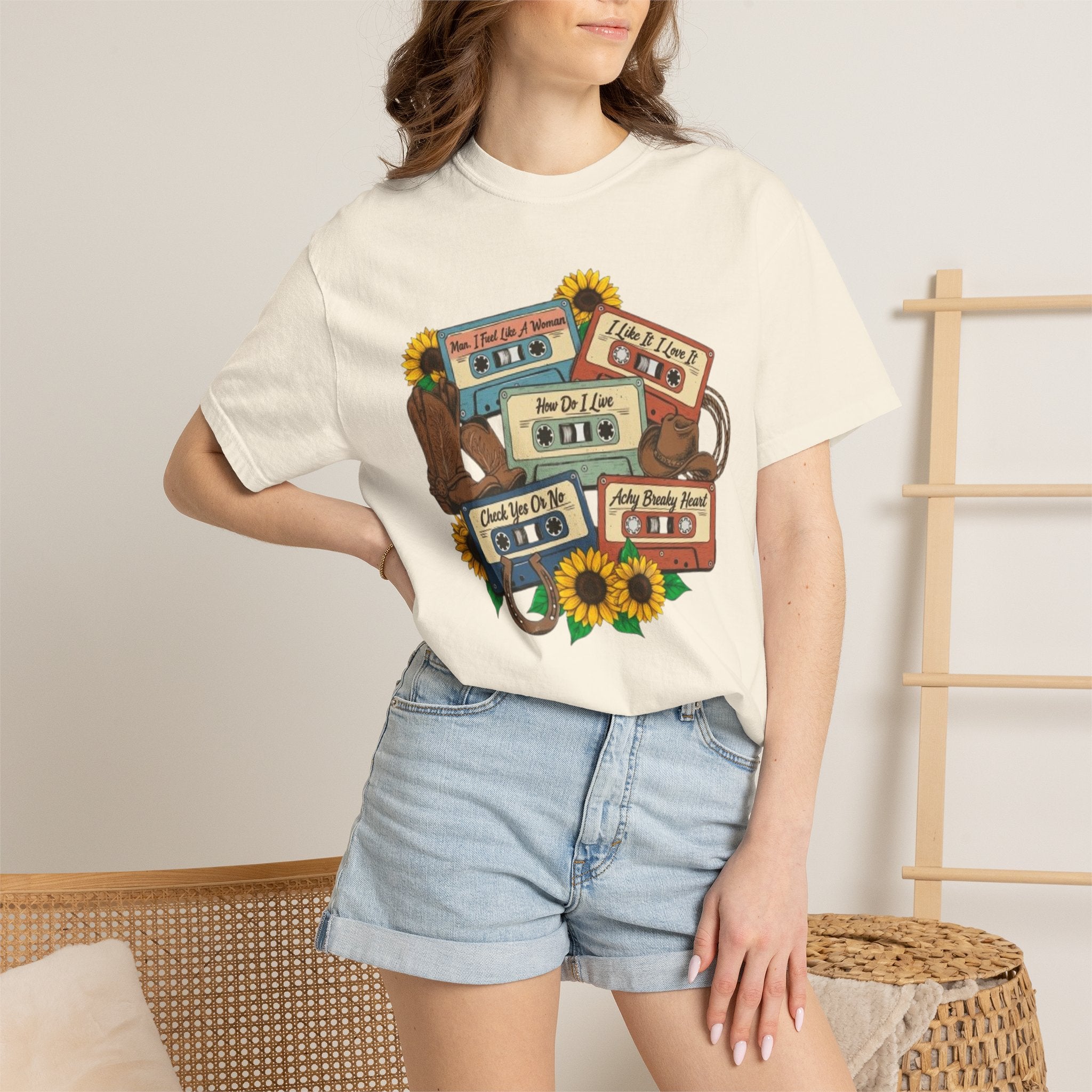 Cassette Mix T Shirt Retro Sunflower Tape Design