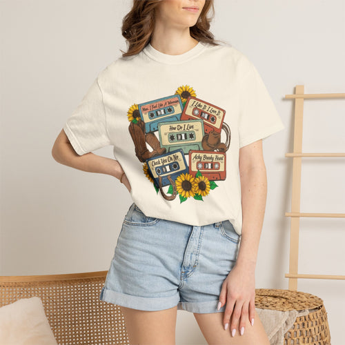 Cassette Mix T Shirt Retro Sunflower Tape Design