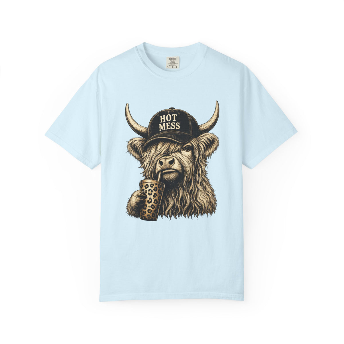 Hot Mess Highland Cow T Shirt Funny Cow with Coffee Graphic