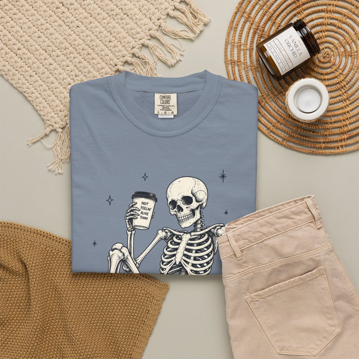 T Shirt Basically Dead Inside Skeleton Coffee Graphic Tee