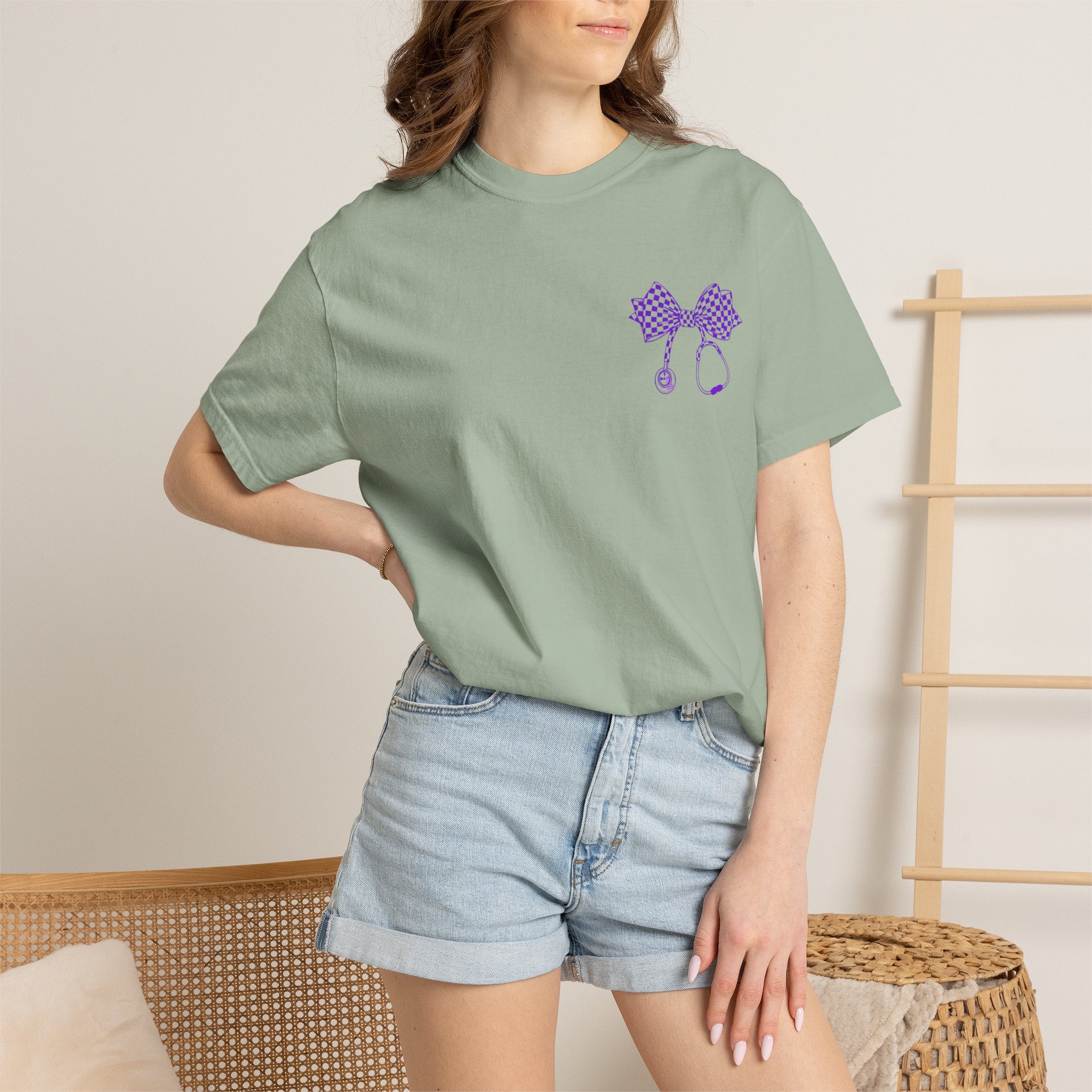 Nurse Stethoscope Bow T Shirt Checkered Medical Ribbon Tee